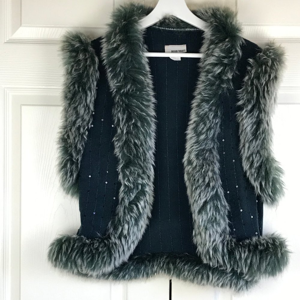 Design Today's Vest Puffer Faux Fur Green Small